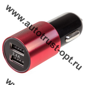Зарядное уст-во (адаптер) SKYWAY S02-RED 12/24V USBx2 (1.0A+2.4A) черно/красн.в коробке СНЯТО