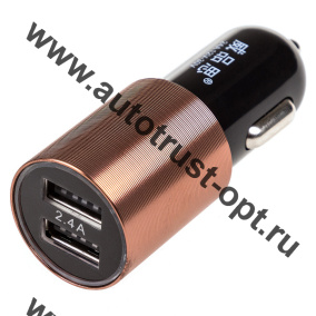 Зарядное уст-во (адаптер) SKYWAY S02-BROWN 12/24V USBx2 (1.0A+2.4A) черно/коричн.в коробке