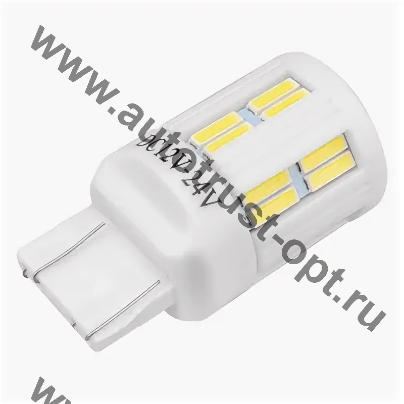 SKYWAY Автолампа диод W21/5W (T20, 7443) W3x16q 12/24V 28SMD 2-конт 3,5W биполяр CANBUS белый (в уп2