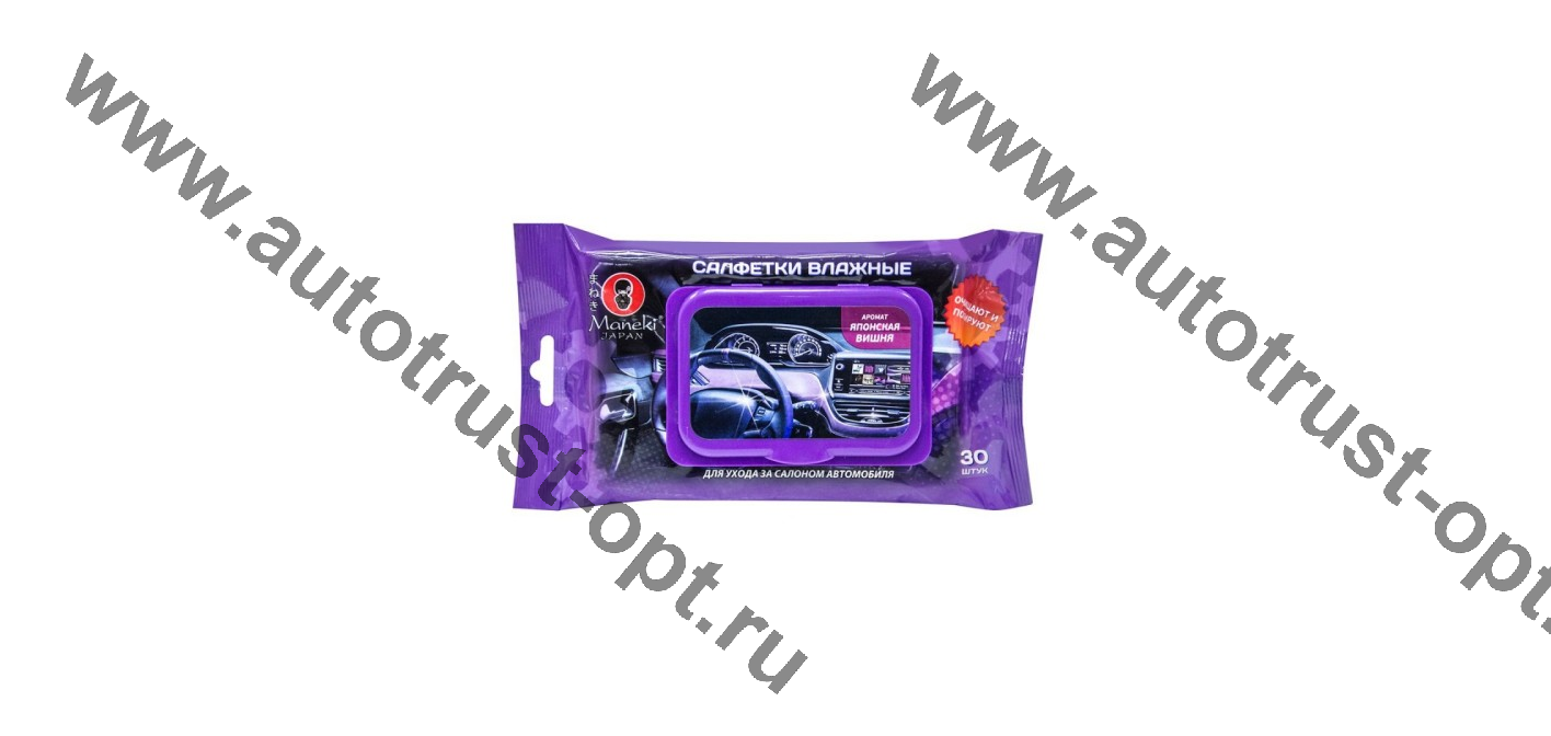 Салфетки влажные "Maneki" серия Techno для ухода за салоном авто 30 шт