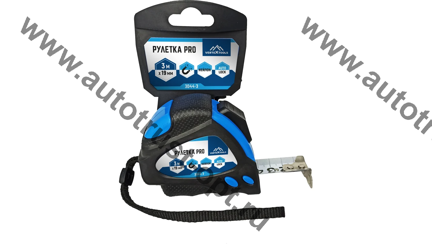 VertexTools Рулетка  нейлон 3 х 19 мм + автостоп
