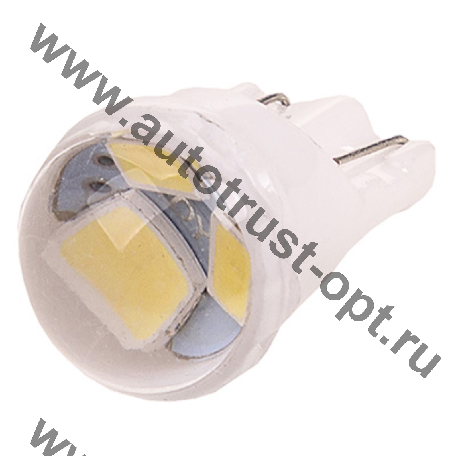 SKYWAY Автолампа диод W5W (T10, 194) W2.1x9.5d 12V 3SMD сфера глян 1-кон 0,5W  бел, пак с подв (уп.2