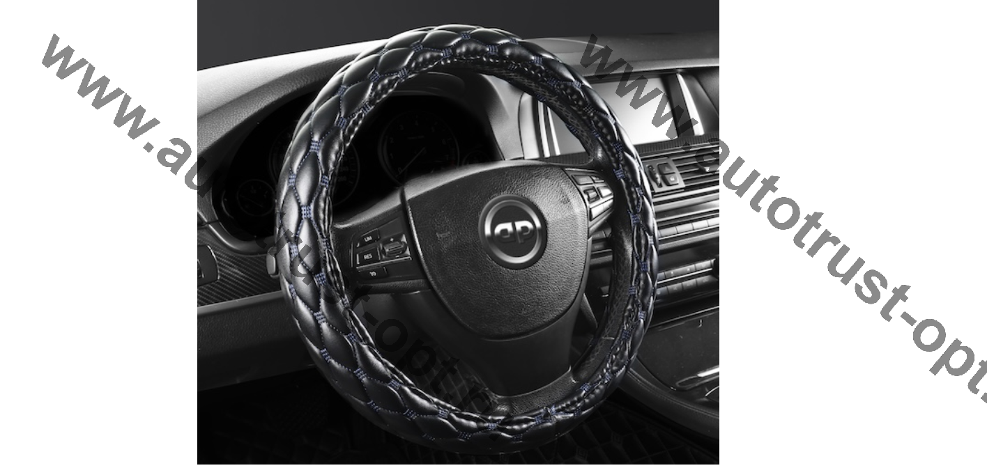 Оплетка рулевого колеса,PU-экокожа,наполнитель поролон,ромб прострочка, ,черный/синяя нить  (М)