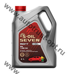 Масло моторное S-OIL RED #7 10W30 API SN (бензин, п/синт)  4л