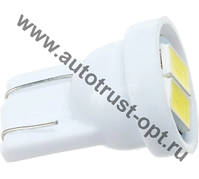 SKYWAY Автолампа диод W5W (T10, 194) W2.1x9.5d 12V 2SMD 1-конт 2W  бел, пакет с подвесом (в уп.10шт)