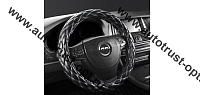 Оплетка рулевого колеса,PU-экокожа,наполнитель поролон,ромб прострочка, ,черный/серебряна  нить  (М)
