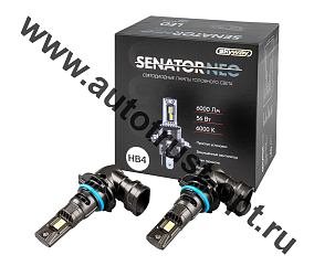 SKYWAY Автолампа диод HB4 (9006) P22d 12V 56W 6000Лм компакт+вентилятор SENATOR NEO 6000K,.комп.2 шт