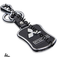 Брелок с карабином "MITSUBISHI" натуральная кожа+хром-металл