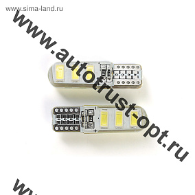 KS Лампа светодиодная T10 12V W2,1-9,5d  6 SMD 5730 диодов,  б/ц  белая, силикон