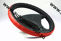 IGG Оплетка на руль 1020 (экокожа, черный+красный перфорация с  отстрочкой (волна), М 37-39 см)