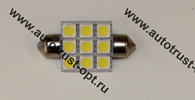 Светодиод 12V T11x36/38 S8,5 9SMD WHITE (AC12-10, салон, номерн.знак) Маяк