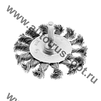 ТУНДРА Щетка металлическая для дрели, со шпилькой, крученая проволока, плоская, 75 мм