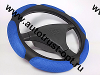 IGG Оплетка на руль "air mesh" 6 подушек черный + синий (М)