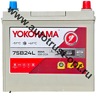 АКБ YOKOHAMA   75B24L 60 а/ч  толстая клемма CCA 530 (237*128*222)