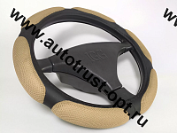 IGG Оплетка на руль "air mesh" 6 подушек черный + бежевый (М)