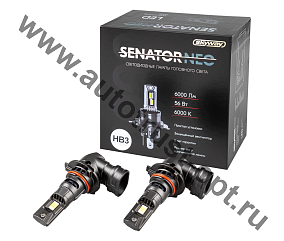 SKYWAY Автолампа диод HB3 (9005) P20d 12V 56W 6000Лм компакт+вентилятор SENATOR NEO 6000K,.комп.2 шт