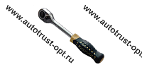 Rock Force Трещотка реверсивная усил, изогнутая  с резиновой ручкой  1/4" 72зуб,   (RF-802222)