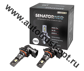 SKYWAY Автолампа диод HB3 (9005) P20d 12V 56W 6000Лм компакт+вентилятор SENATOR NEO 6000K,.комп.2 шт
