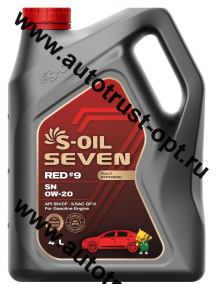 S-OIL  RED #9 SN 0W20 Fully Synthetic  4л