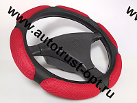 IGG Оплетка на руль "air mesh" 6 подушек черный + красный (М)