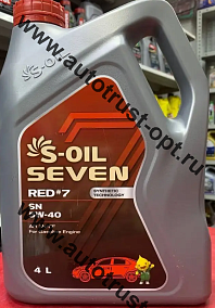 Масло моторное S-OIL RED #7  5W40 API SN (бензин, п/синт)  4л