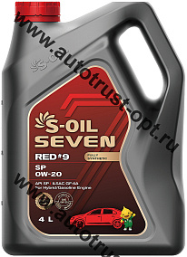 Масло моторное S-OIL RED #9 0W20 API SP/GF6A (бензин, синт)  4л